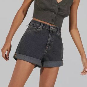 BDG Mom High Rise Washed Black Denim Shorts (UO)